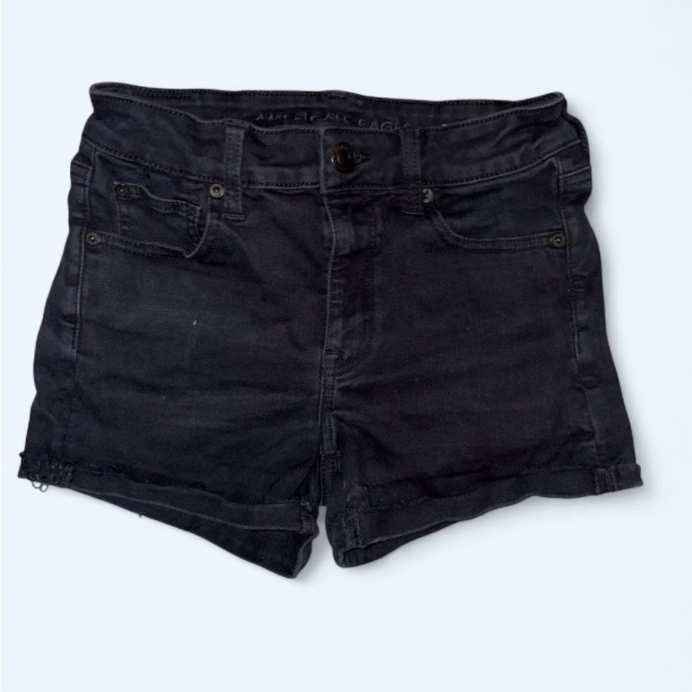 American Eagle Black Denim Shorts Next Level Stretch Size 4